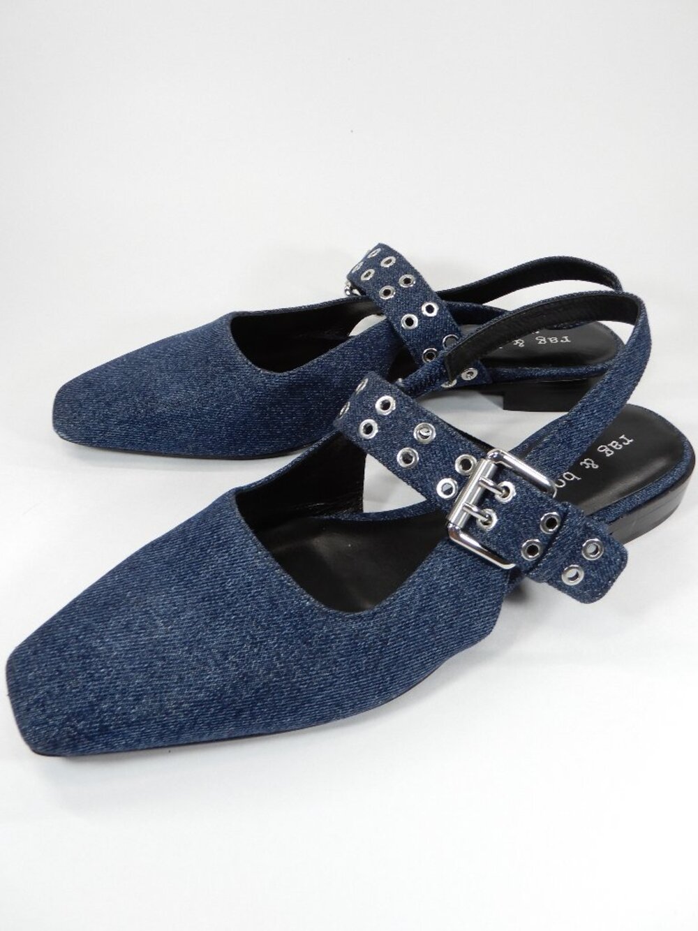 Rag & Bone Astra Denim Slingback Mary Jane Flats Size 41 10.5 Blue Denim NEW